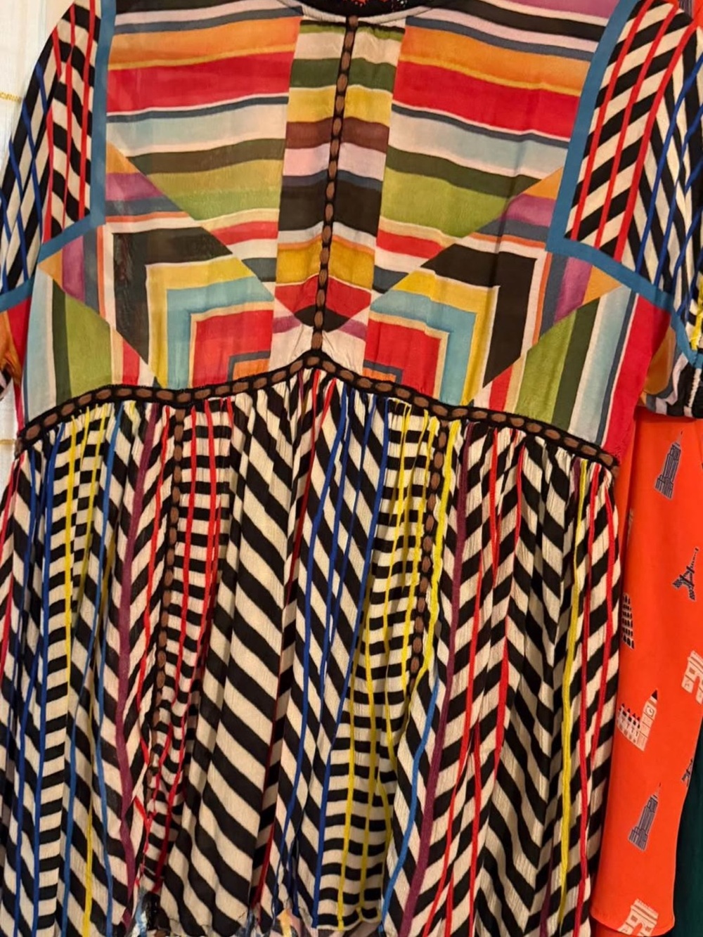 Conditions Apply Anthropologie Multicolor Striped & Geometric Print Blouse
